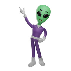 3D illustration. 3D Alien character cartoon has a sweet smile. with a cool pose, hands on your waist. Shows a smiling expression. 3D Cartoon Character
