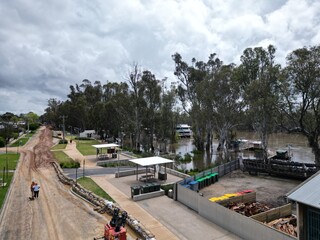 aerial view of Echuca, Australia extreme flooding from the Murray River and Campaspe River