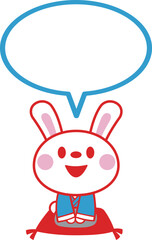 卯年正月　正座するかわいいウサギ　笑顔　吹き出し