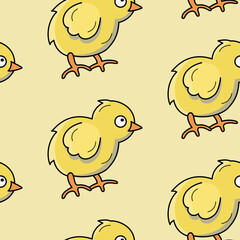 Vector seamless bright color pattern with yellow chickens. Baby, childish, textile, paper, office supplies, web design.