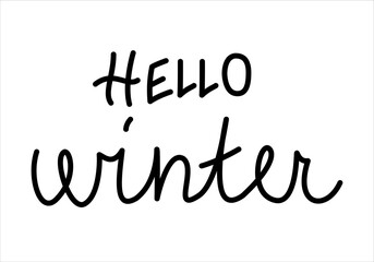 Vector handwritten black line lettering phrase hello winter.