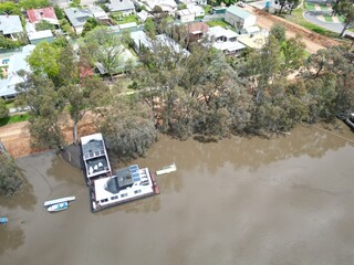 aerial view of Echuca, Australia extreme flooding from the Murray River and Campaspe River
