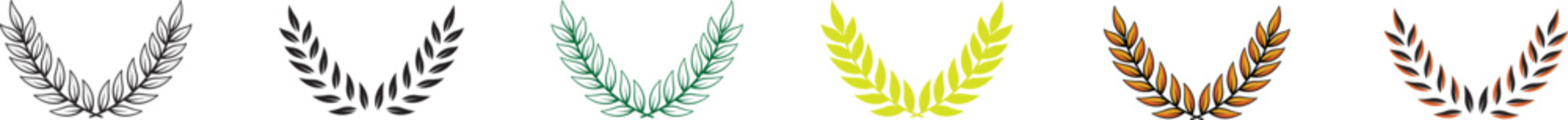 Set of wreaths and branches with leaves. Hand drawing laurel wreaths and branches collection. Laurels wreaths, swirls, twigs and flower ornaments. Herbs, flowers and plants elements. Design elements.
