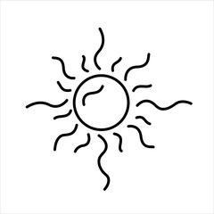 Vector black outline sun with wavy beams. Summer, vacation theme.