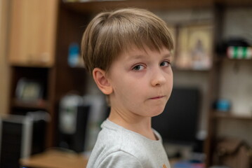 Head shot of healthy kid, Portrait happy child looking at camera