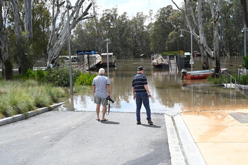 Echuca, Australia extreme flooding from the Murray River and Campaspe River Flooded town