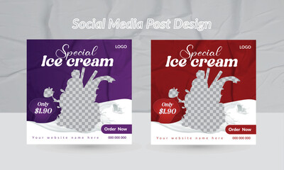 Ice cream social media post design template, sweet dessert, delicious ice-cream social media post design, Ice cream shop social media post.