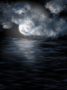 Mond über Wellen © Laura Bloom