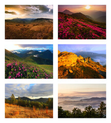 scenic mountains collage in Europe, amzing collection of nature images