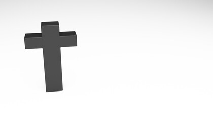 Abstract 3d-rendering of a black cross in front a white bright background