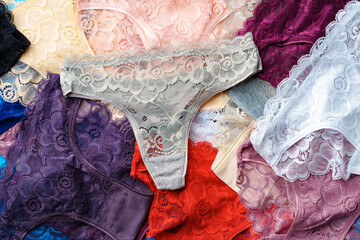 Women's panties set collection for background, top view