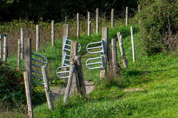 chemin rural avec barrières d'herbage pour passage des animaux