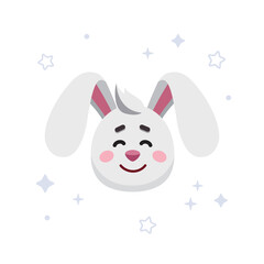 Obraz na płótnie Canvas Rabbit head. Hare with stars, kids illustration, print for clothing. Symbol of lunar new year. Vector cartoon rabbit. Character, mascot, symbol, sign of Chinese New year.
