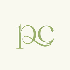 PC monogram logo.Calligraphic signature icon.Leaf letter p, letter c.Lettering sign.Bio, eco, beauty, gift boutique alphabet initials.Decorative, ornate style characters.