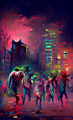 Naklejka premium zombies in the city of watercolor