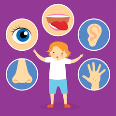 Boy and eye, mouth, ear, hand and nose