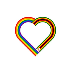 unity concept. heart ribbon icon of rainbow and zimbabwe flags. vector illustration isolated on white background