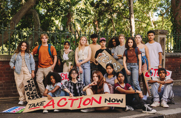 Fototapeta na wymiar Multiethnic youth activists protesting against war