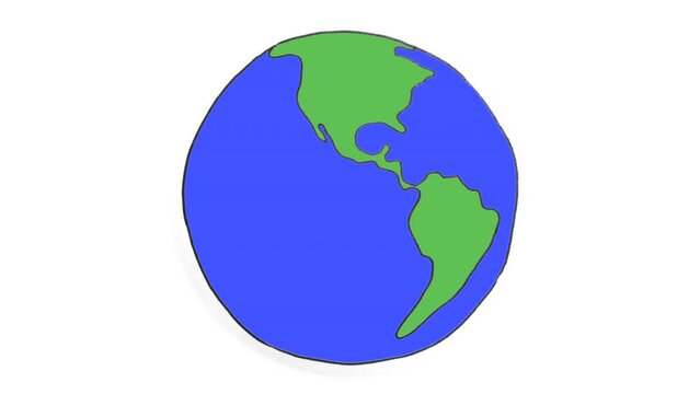 Rotating Earth hand-drawn spinning globe animation, 2D loop