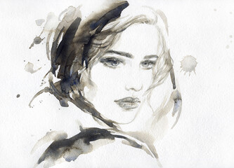 woman portrait. watercolor painting. beauty fashion illustration - 541636957