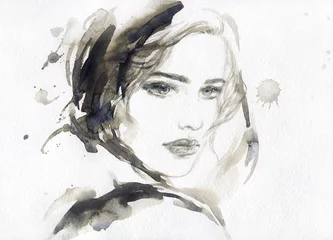 Fotobehang woman portrait. watercolor painting. beauty fashion illustration © Anna Ismagilova