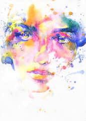 human face. watercolor painting. illustration