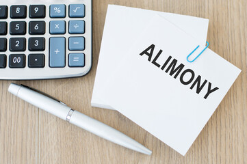 Card with text ALIMONY on a white background. Business