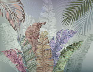 Tropical vector wallpaper from banana leaves in colorful and multicolor colors. Jungle, and Jungalow Style. Vintage style old engraving © yuliana_s