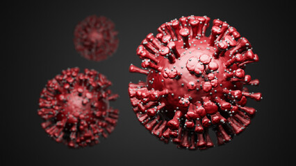 Group of virus cells, visualization of a viral infection, coronavirus covid-19 monkeypox on black background with copy space for text