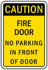 parking sign and labels no parking in front of fire door