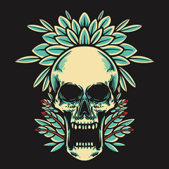 Skull and Plants Retro vector Illustration