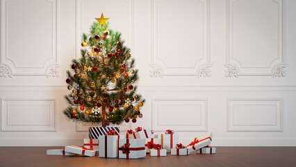 christmas tree in a living room, 3d rendering
