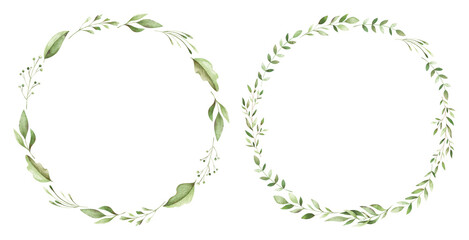 Watercolor wreaths with forest herbs. Beautiful frames for creative design