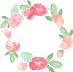 watercolor red peony with round golden wreath frame