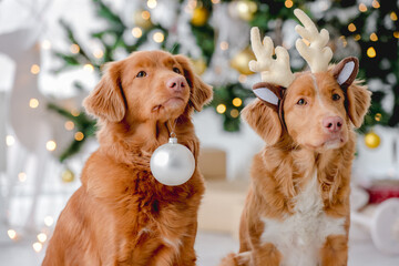 Toller retriever dogs in Christmas time