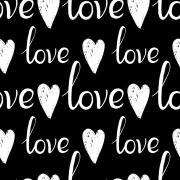 Fototapeta Stylish graphic seamless pattern with hearts and the inscriptions love 