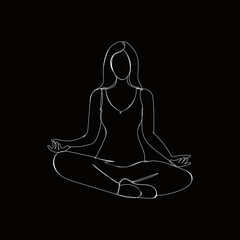 Yoga.Minimalist style vector design illustration.Girl in the lotus position.Relax.Yoga position one line drawing.Meditation.One line style.Continuous line drawing.Hand-drawn contour lines.