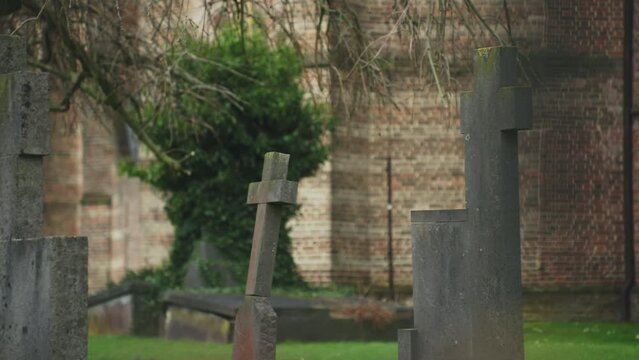 A stone cross in cemetery