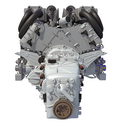 V16 Engine 3D rendering on white background