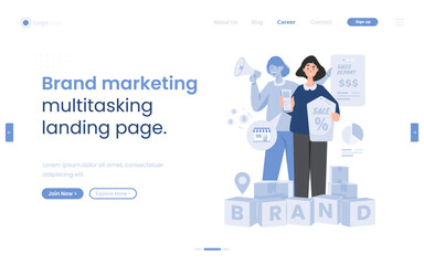 Brand marketing with multitasking concept illustration on landing page