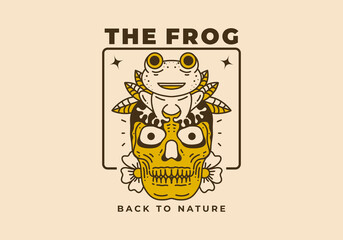 Vintage art illustration of a frog sit on the skull