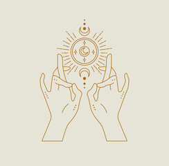 Fortune hand line art logo illustration