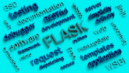 FLASK free web framework word and terms cloud 3d illustration