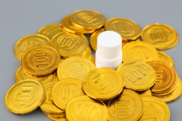 Medicines are on a lot of gold coins