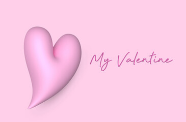 3D pink heart with my valentine letter on pink background