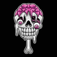Skull Ice Cream With Brain and Eye Out Illustration