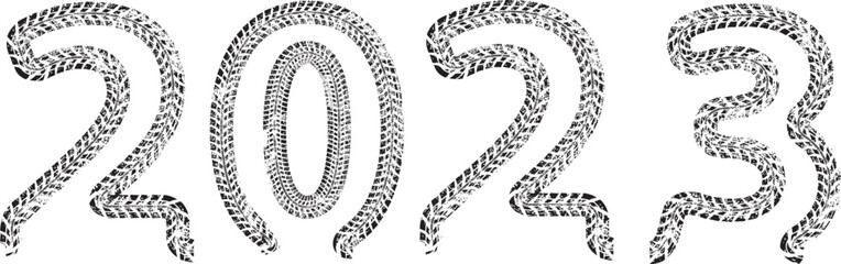 Tire Tracks . New year 2023. Car tread silhouette.