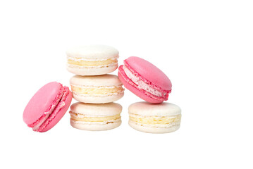 Fototapeta na wymiar Several white and pink macaroon cakes on a transparent background