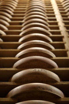 Comte cheese in maturing cellar