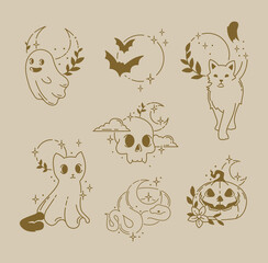 Set of halloween with moon illustration